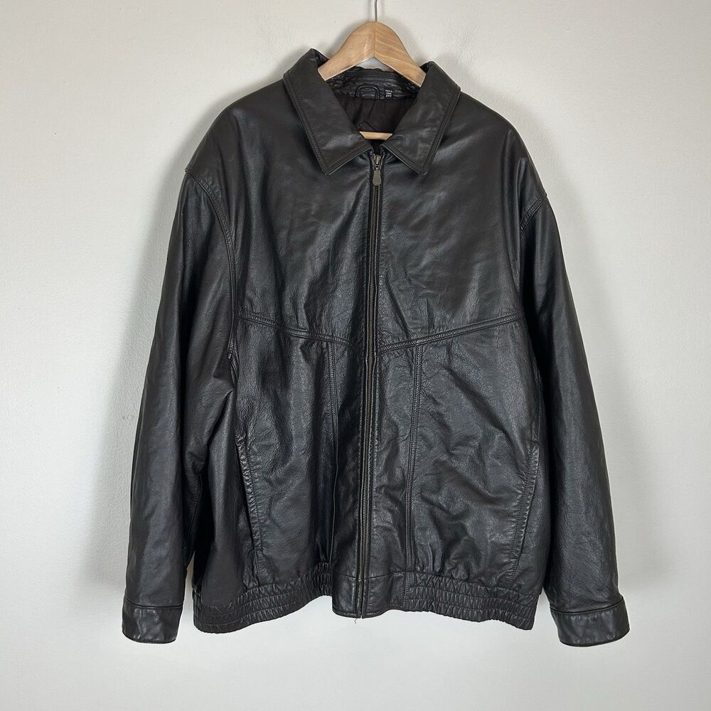 Roundtree & Yorke 2XL Tall Bomber Jacket Chocolate Brown Genuine Leather Zip
